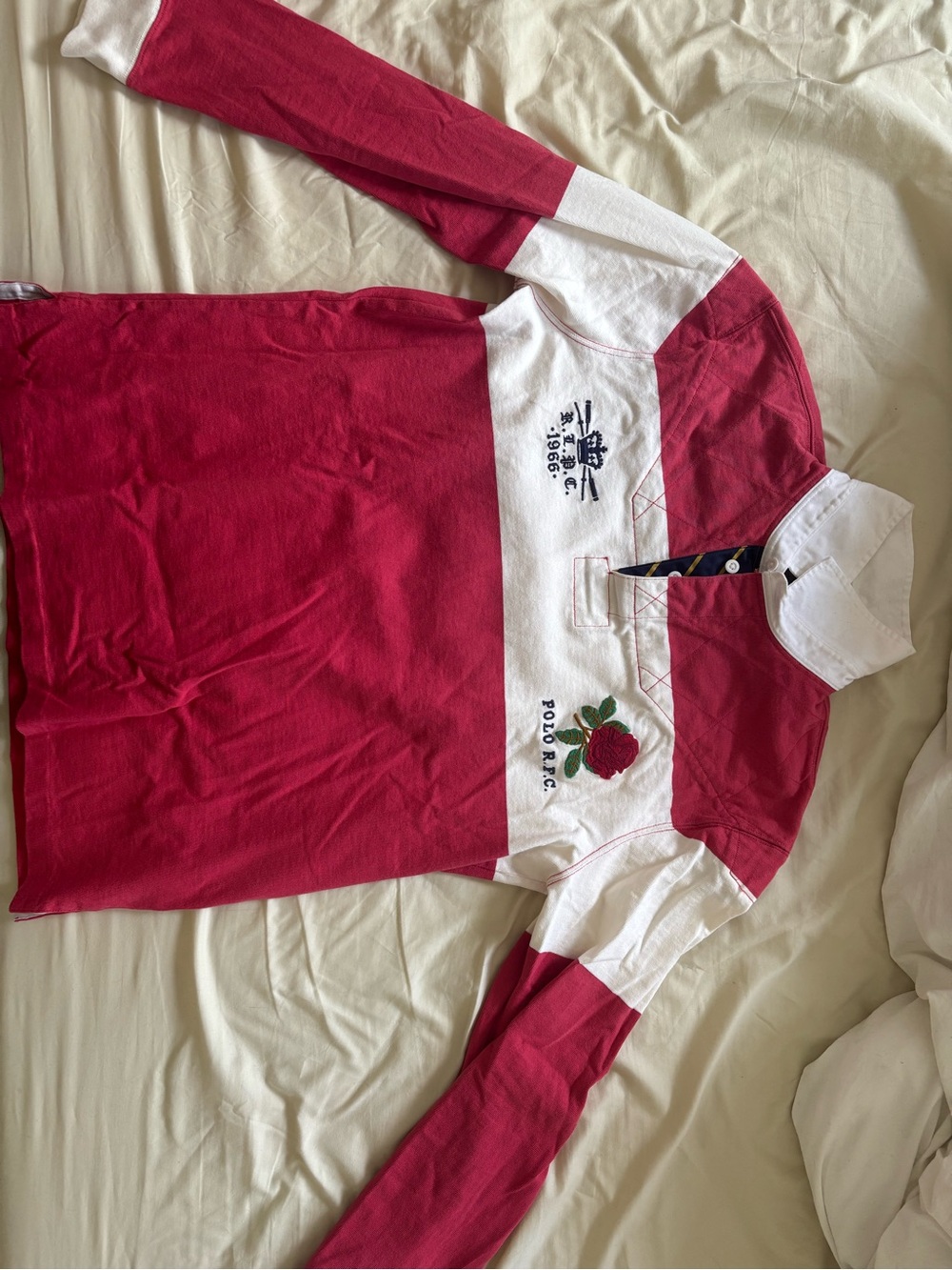 Ralph Lauren White and Red Rugby Shirt with Navy Trim